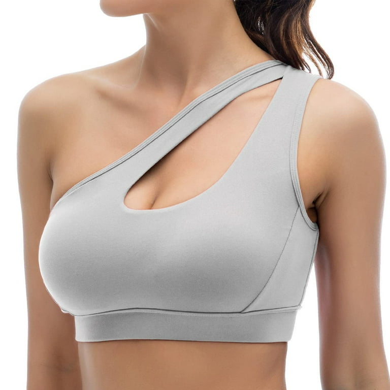 Elbourn One Shoulder Sports Bra Removable Padded Yoga Top Post-Surgery  Wirefree Sexy Cute Medium Support 1 Pack