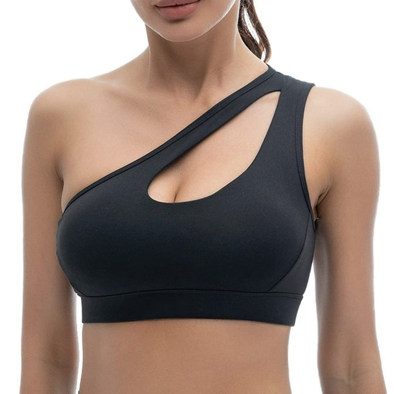 Elbourn One Shoulder Sports Bra Removable Padded Yoga Top Post-Surgery  Wirefree Sexy Cute Medium Support 1 Pack 