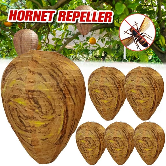 Elbourn Paper Fake Wasp Nest Decoy, 6 Pack Hanging Wasp Effective Repellent for Garden and Outdoors (Yellow)