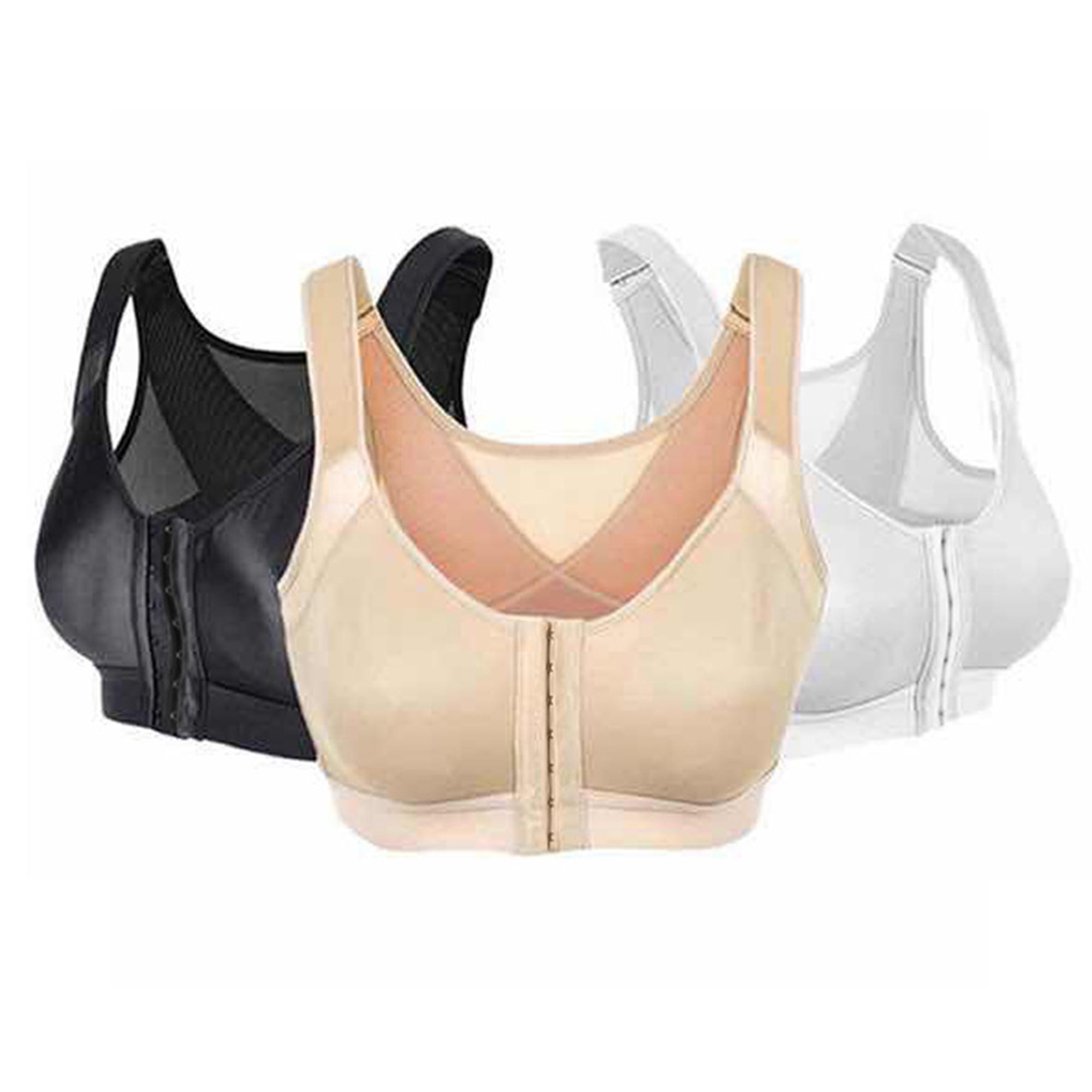 Elbourn Post Surgery Bra Surgical Bra Compression Sports Bra Front Closure  Bras for Women Close Breast Augmentation Bra Wireless 3PC