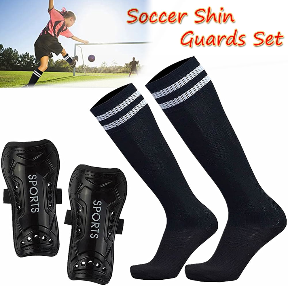 Elbourn Soccer Shin Guards 2-Piece Set Kids Teen Adult Calf Protection ...