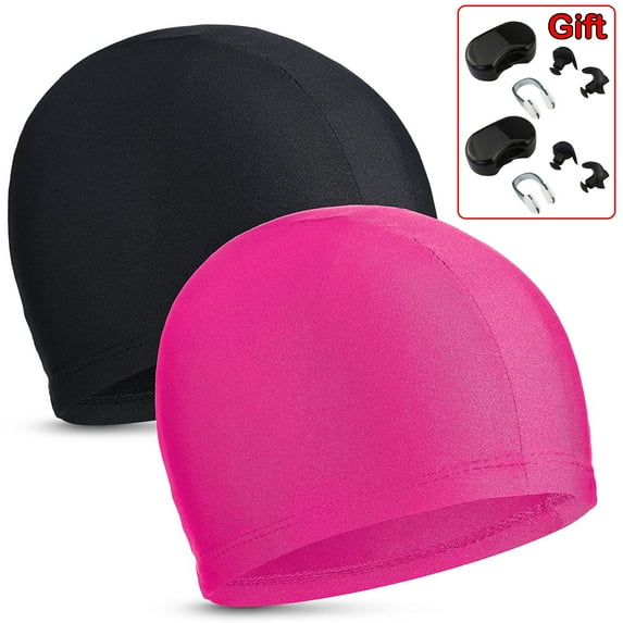 Elbourn Swim Cap, 2PCS Fabric High Elasticity Swimming Cap Keeps Hair Clean Breathable for Woman Men Kids One Size Hat