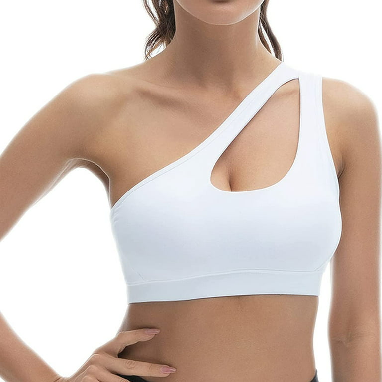 Elbourn Womens Workout Tops One Shoulder Sports Bra Removable Padded Yoga  Bra Post-Surgery Wirefree Sexy Cute Workout Top Medium Support 1 Pack 