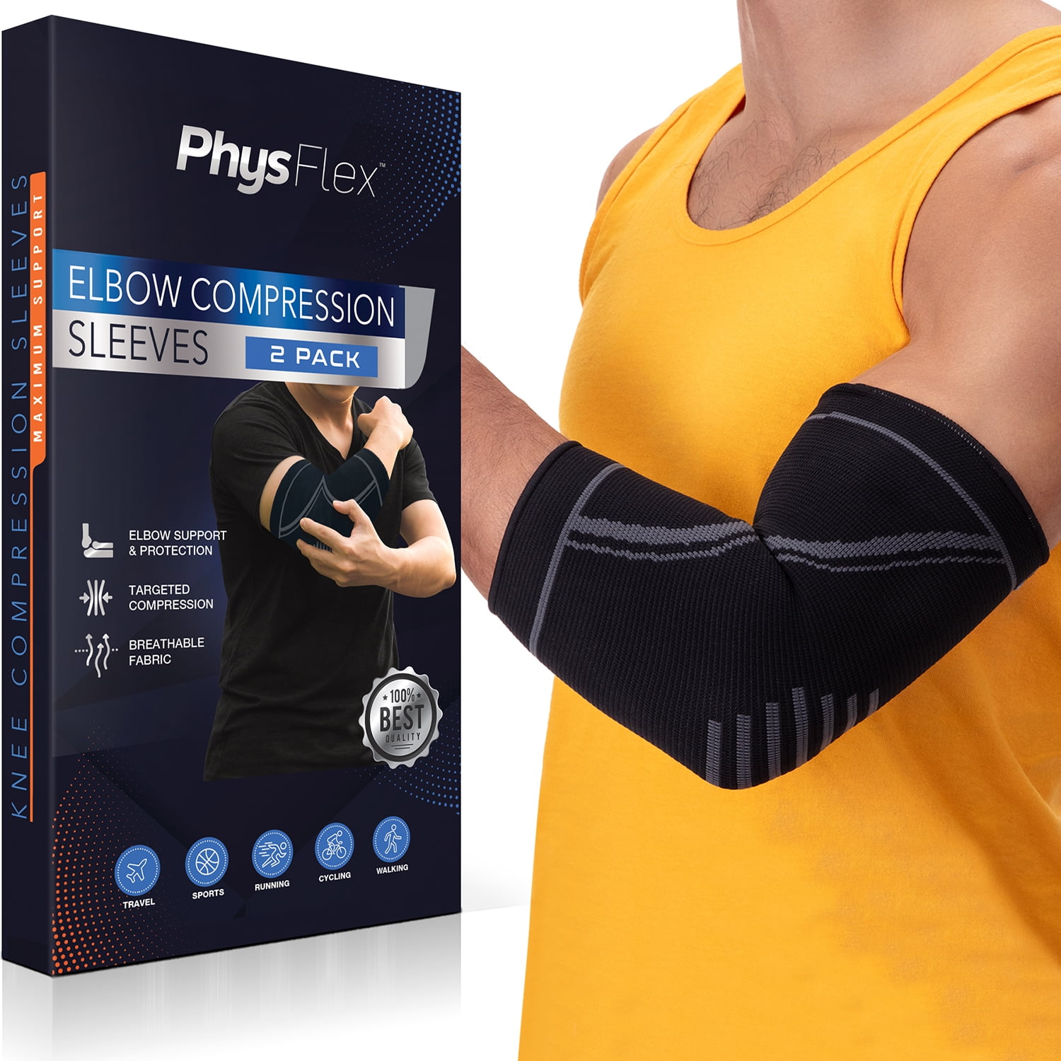Elbow Brace 2 Pack for Tennis & Golfer's Elbow Pain Relief Elbow