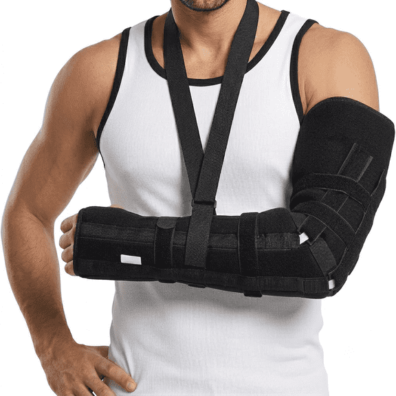 Elbow Brace Arm Splint Stabilizer with Dual Aluminum Stays and Shoulder Strap for Left Right Arm Support