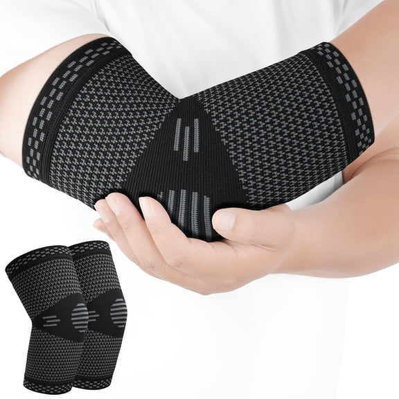 Reosot Unisex L Tennis Elbow Support, Weightlifting Athletic Compression Sleeves, Black (2 Pack)