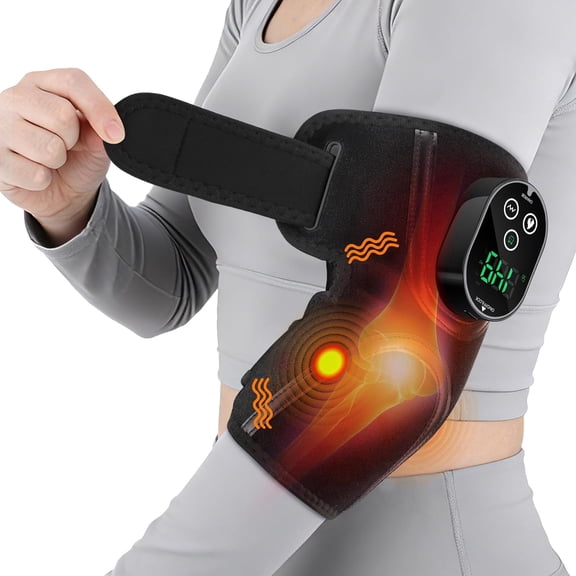 Elbow Heating Pad with Massage,Elbow Massager for Tennis Elbow,Rechargeable Electric Heating Pad for Arm 3000mAh Battery ,Heated Elbow Brace with 5 Heat & 3 Vibration,Black 1PC