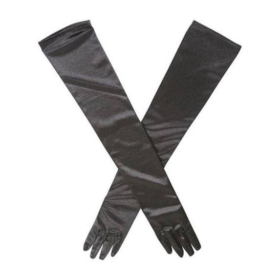 Elbow Length Black Satin Gloves