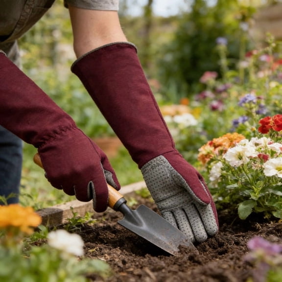 Elbow Length Leather Gardening Gloves, Thorn Proof Long Gauntlet Gloves, Heavy Duty Protective Gloves for Women Rose Pruning, Planting and Yard Work