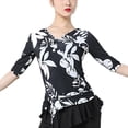 thumbnail image 1 of Elbow Length Sleeve Floral Faux Wrap Tie Waist Dance Basic Shirt women's Adult Ladies, 1 of 3