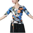 thumbnail image 1 of Elbow Length Sleeve Leaves Faux Wrap Tie Waist Dance Competition Tee Shirts women's Adult Ladies, 1 of 1