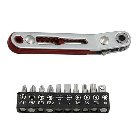 Elbow Mini Ratchet Wrench 90 Degree Offset Screwdriver Handle with Bit Set Dual Drive Ratchet Wrench Hand Tool