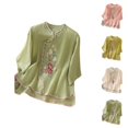 thumbnail image 1 of Elbow Sleeve T Shirts for Women 2026 Summer Casual Cotton Linen Stand Collar Vinatge Embroidered Tee Shirt, 1 of 5
