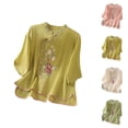 thumbnail image 1 of Elbow Sleeve T Shirts for Women 2026 Summer Casual Cotton Linen Stand Collar Vinatge Embroidered Tee Shirt, 1 of 4