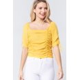 thumbnail image 1 of Elbow Slv Smocked Ruched Woven Top, 1 of 5