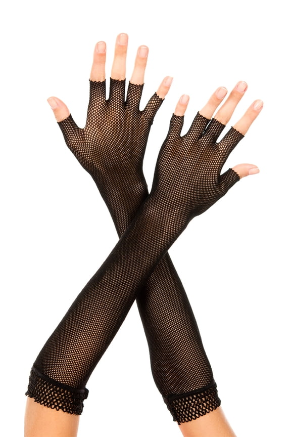 Elbow length fingerless fishnet warmer 411-BLACK