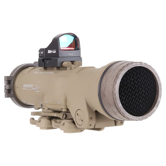 Elcan SpecterDR 1.5x/6x5.56mm FDE Riflescope with Flip Covers, ARD, 3MOA XOPTEK Micro Reflex Sight, Illuminated Crosshair, Magnification Throw Lever (DFOV6-T265-C10-X3)