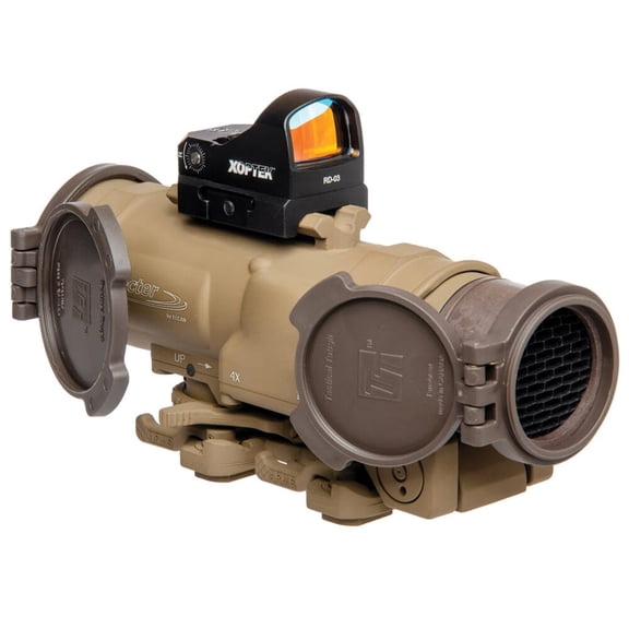 Elcan SpecterDR 1x/4xHuntingmm FDE Riflescope with Flip Covers, ARD, 3MOA XOPTEK, A.R.M.S. MK-II Mount, Illuminated Reticle (DFOV4-T265-C20-X3)
