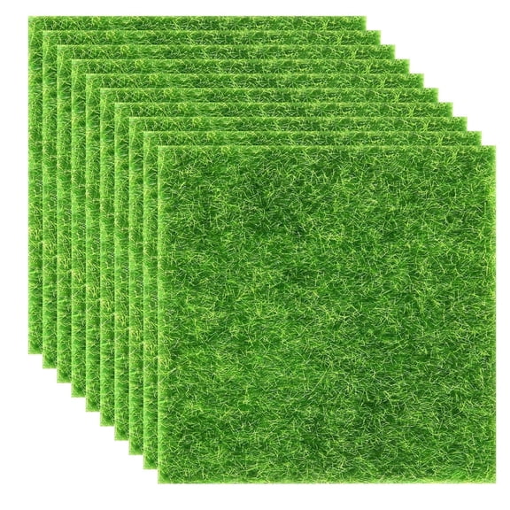 Elcoho 10 Pack 6 x 6 in Fake Artificial Grass for Crafts, Life-like Mini Fairy Garden Ornament, Dollhouse DIY Decor