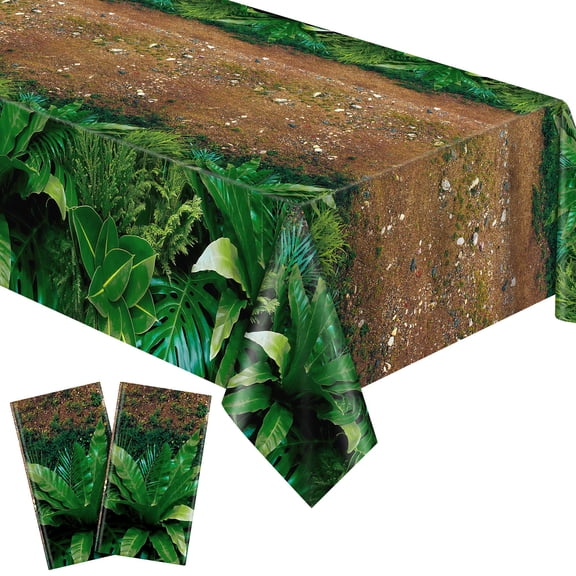 Elcoho 2 Pack Forest Path Tablecloth, 54 x 108 Inch Plastic Rectangular Greenery Tablecloth for Jungle Safari Theme Party, Woodland Party, Disposable Table Cover for Birthday, Outdoor