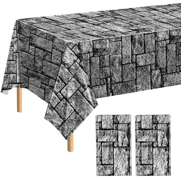 Elcoho 2 Pieces Stone Wall Tablecloth 108 x 54 Inch Plastic Party Medieval Stone Brick Tablecloth Disposable Table Covers for Medieval Castle Knight Theme Birthday Party Supplies
