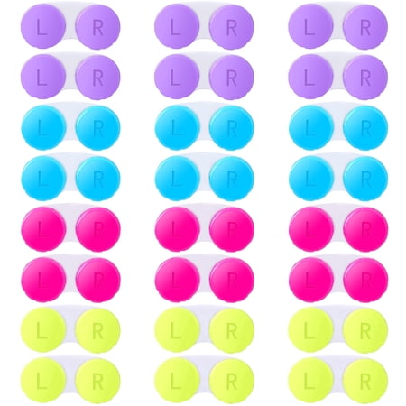 Elcoho 24 Pack Contact Lens Cases Contact Lens Holder Box Left/Right Eyes Contact Lens Container, 4 Colors