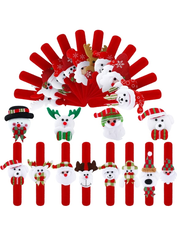 24 pack Christmas Slap Bracelets, Xmas Slap Bands with Santa Snowman Bear for Classroom Exchange Christmas Party Favors