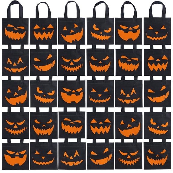 Elcoho 30 Pieces 8 x 8 inch Halloween Non-Woven Tote Bags With Handles, Trick Or Treat Kids Party Favor Supplies