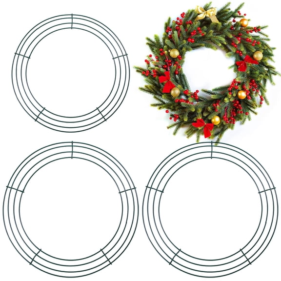 Elcoho 4 Pack Wire Wreath Frames, 12 inch & 14 inch Round Metal Wreath Form Green Wire Rings for Christmas Easter Wedding DIY Crafts Home Decor