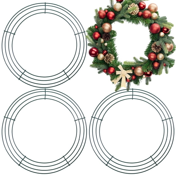 Elcoho 4 Pack Wire Wreath Frames, 14 inch Round Metal Wreath Form Green Wire Rings for Christmas Easter Wedding DIY Crafts Home Decor