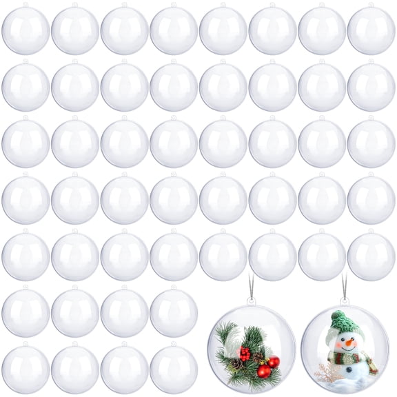Elcoho 50 Pack 2.4 inch Clear PS Plastic Fillable Christmas Balls, Shatterproof Transparent Baubles for Xmas Tree DIY Decor