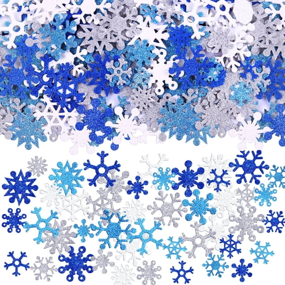 Elcoho 500 Pieces Glitter Snowflake Foam Stickers, Self-Adhesive Blue White Winter Decals for Christmas Winter Holiday Diy Craft Supplies