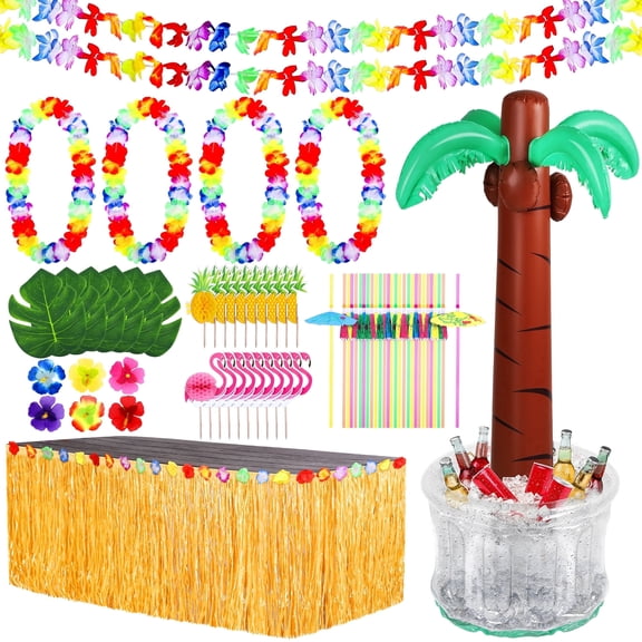 Elcoho 60 Inch Inflatable Palm Tree Cooler, 70 Pack Tropical Luau Party Decorations, Hawaiian Floating Drink Cooler with Luau Parties Supplies for Beach Theme Decor