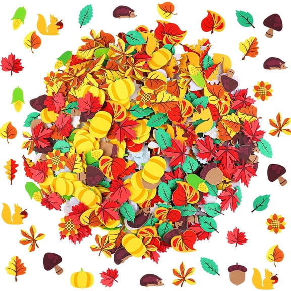 Elcoho 600 Pieces Self-Adhesive Foam Fall Stickers, Fall Leaf Decals For Thanksgiving Autumn Party Decoration Supplies