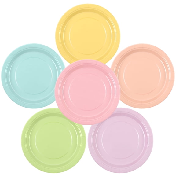 Elcoho 72 pack Pastel Rainbow Paper Plates, 9 inch Thick Disposable Dinner Plates For Parties Celebrations