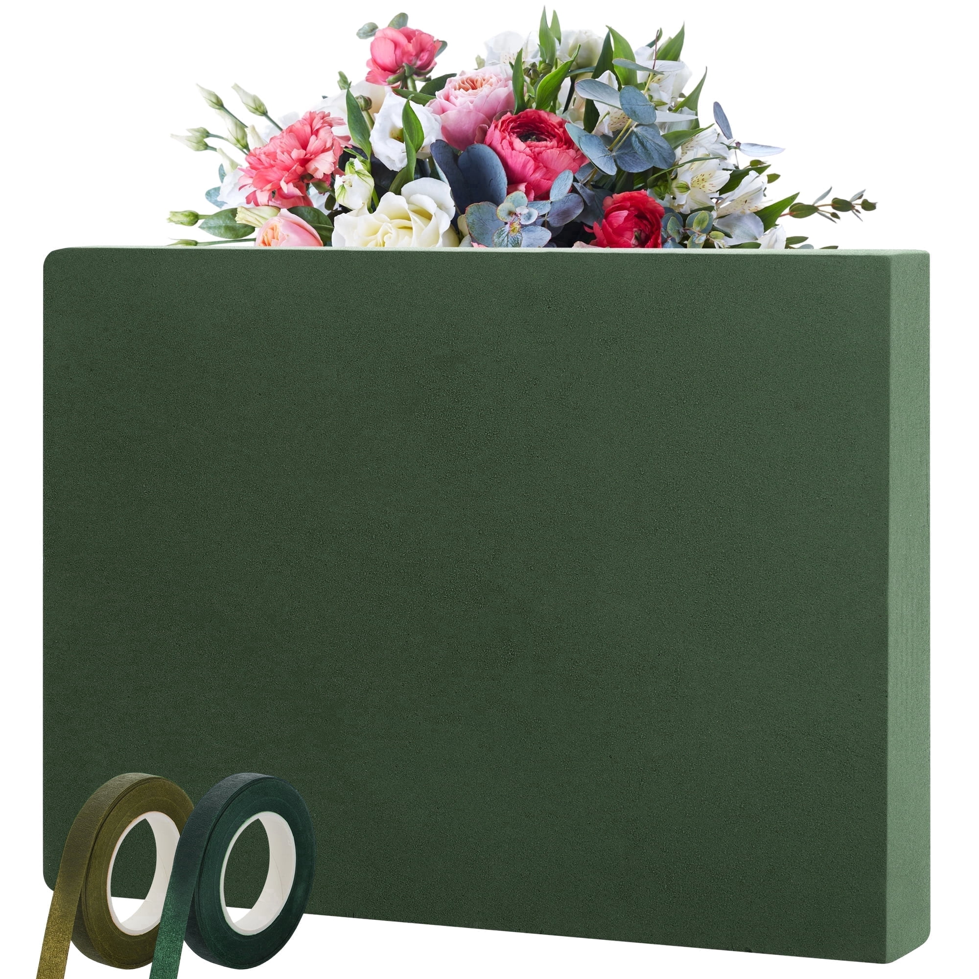 Elcoho 1 Pack Large Floral Foam Block 15.7 x 11.8 x 2.4 in, with 2 Floral Tapes for Fresh Artificial Flowers Wedding Home DIY Arrangements