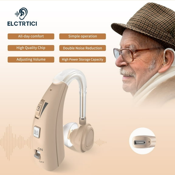 ELCTRTICI Hearing Aids for Seniors, Rechargeable Hearing Aid With Noise Cancelling and Volume Control,2 Frequency Modes,VHP-1303 Single,Beige