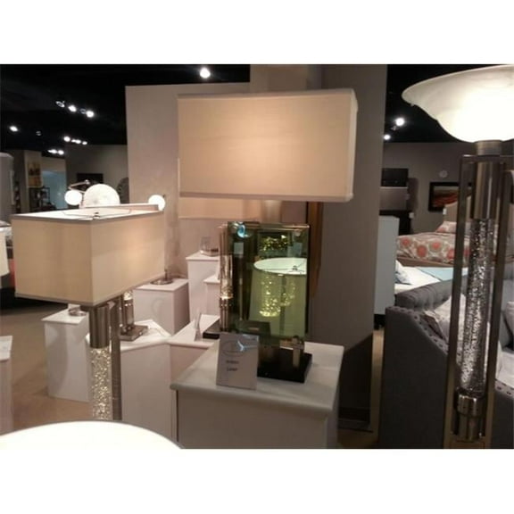 Elda Rectangular Shade Green Glass Nickel Finish Table Lamp by Bold