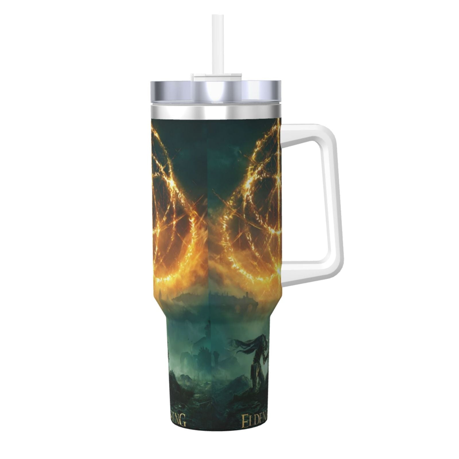 Elden Ring 40oz Ice Bully With Handle Straw And Lid, Print Stainless