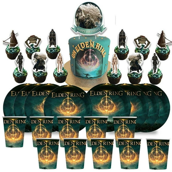 Elden Ring Birthday Cups Party Supplies Plates Fans Decorations Cake Topper Decor