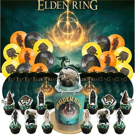 Elden Ring Birthday Party Supplies Balloons Plates Decoration Cake Topper Decor Tableware Banner Backdrop