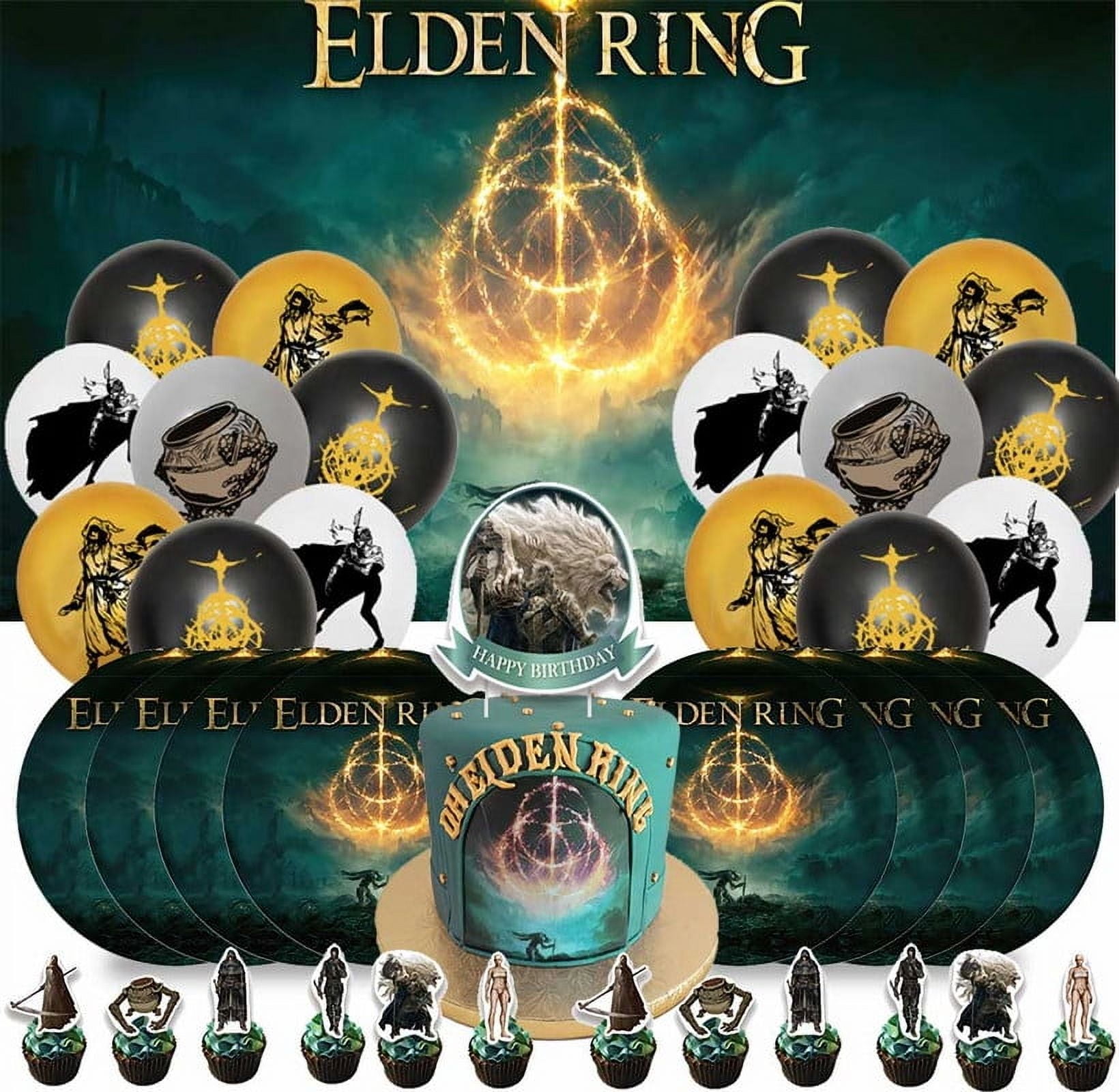 Elden Ring Party Supplies Plates Decorations Birthday Cake Topper Banner Decor Backdrop Balloons