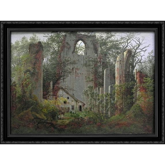 Eldena 38x28 Large Black Ornate Wood Framed Canvas Art by Caspar David Friedrich