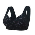 thumbnail image 1 of Elder Comfortable Plus Size Bra - Front Closure for Seniors Daily Wear - Soft Cups Breathable Wireless Flower Printed Underwear Ladies Bralettes for Lady Black 62, 1 of 3
