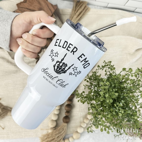 Elder Emo Social Club 40oz Tumbler with Handle, Elder Emo Cup, Emo Gifts, It Was Never A Phase, Emo Tumbler, Gift for Friend, Funny Tumbler