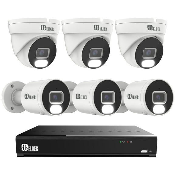 Elder Security Camera System 4K 8MP, 8Ch PoE NVR 6-Camera Surveillance Kit Outdoor 2TB HDD Audio, Wired Home Security Camera System DIY, Hunter-LE Series