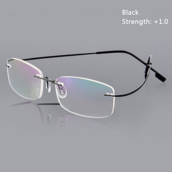 Elder Spectacles Ultralight Rectangular Memory Titanium Reading Glasses Eyeglass Rimless BLACK STRENGTH-100