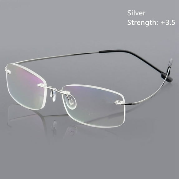 Elder Spectacles Ultralight Rectangular Memory Titanium Reading Glasses Eyeglass Rimless SILVER STRENGTH-350