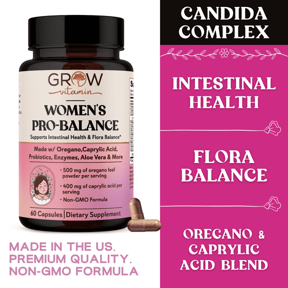 Grow Vitamin Women's Pro-Balance Vaginal & Urinary Health Support, Probiotics, Enzymes, 60 Non-GMO Capsules