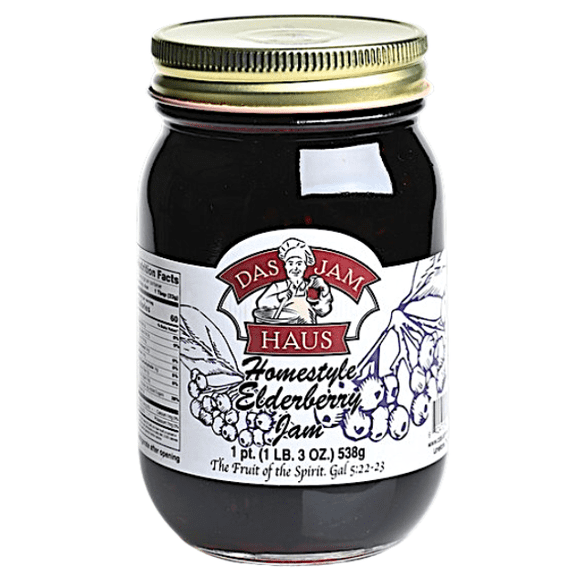 Das Jam Haus Premium Elderberry Homestyle Jam, 16 oz Pint Jar